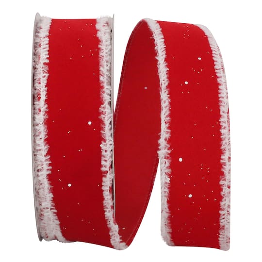 JAM Paper 1.5&#x22; x 20yd. Red Speckled Wired Feathered Edge Velvet Ribbon